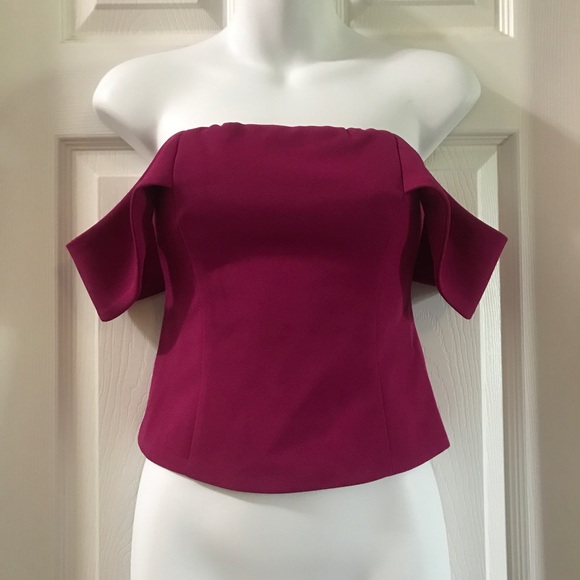 Express Tops - Express Magenta Off Shoulder Zip Back Crop Blouse